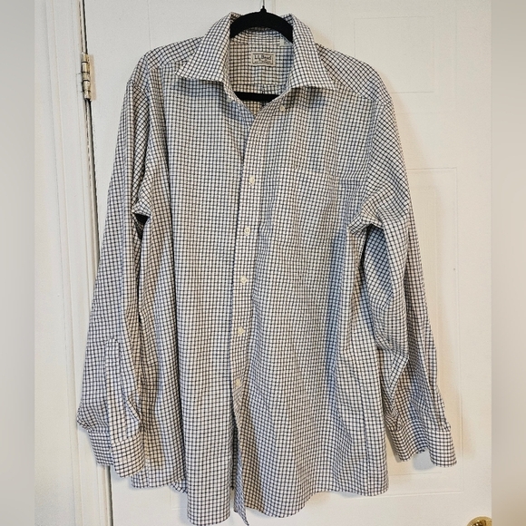 L.L. Bean Other - L.L. BEAN MENS Large BUTTON UP SHIRT white blue PLAID LONG SLEEVE COTTON